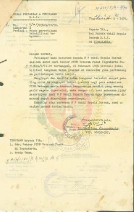 Mohon persetujuan rehabilitasi bangunan Kebun Praktek Perguruan Tinggi Pembangunan Nasional Veter...