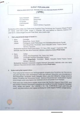 Surat Perjanjian Penyaluran Bantuan Rehabilitasi dan Rekonstruksi Rumah (SPPB),  Nama Kelompok So...
