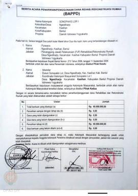 Berita Acara Penarikan/Penggunaan Dana Rehabilitasi/Rekonstruksi Rumah (BAPPD) Rusak Sedang, Nama...