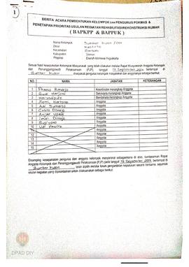 Berita Acara Pembentukan Kelompok dan Pengurus Pokmas dan Penetapan Prioritas Usulan Kegiatan Reh...