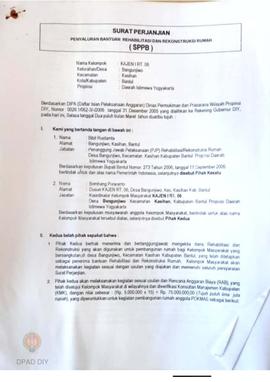 Surat Perjanjian Penyaluran Bantuan Rehabilitasi dan Rekonstruksi Rumah (SPPB), Nama Kelompok Kaj...
