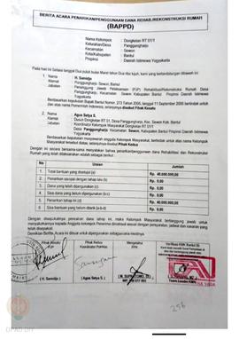 Berita Acara Penarikan/Penggunaan Dana Rehabilitasi/Rekonstruksi Rumah (BAPPD) Rusak Berat, Nama ...