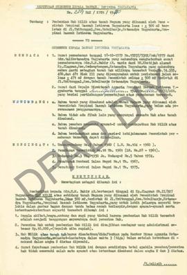 Surat Keputusan Kepala Daerah DIY, no. 228/HAK/KPTS/1980 tanggal 12 Juli 1980 tentang pemberian H...