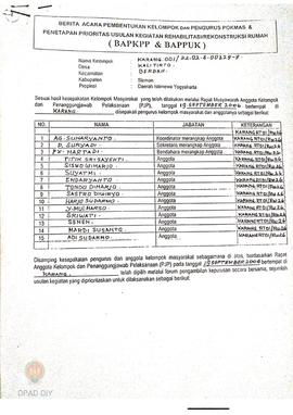 Berita Acara Pembentukan Kelompok dan Pengurus Pokmas dan Penetapan Prioritas Usulan Kegiatan Reh...