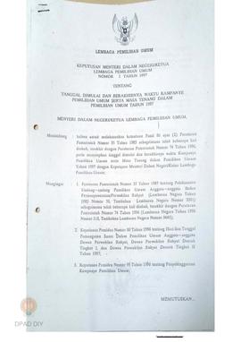 Surat Keputusan Menteri Dalam Negeri / Ketua Lembaga Pemilihan Umum Nomor 1 tahun 1997 tentang ta...