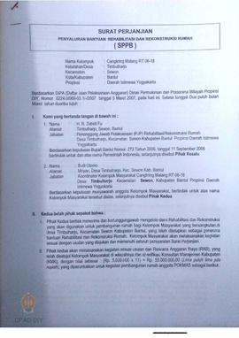Surat Perjanjian Penyaluran Bantuan Rehabilitasi dan Rekonstruksi Rumah (SPPB),  Nama Kelompok Ca...