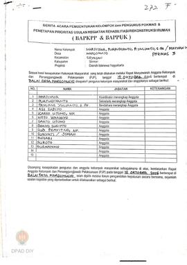 Berita Acara Pembentukan Kelompok dan Pengurus Pokmas dan Penetapan Prioritas Usulan Kegiatan Reh...