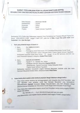 Surat Perjanjian Penyaluran Bantuan Rehabilitasi dan Rekonstruksi Rumah (SPPB) dengan Kriteria Ru...