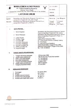 Laporan mingguan minggu ke VII dan VIII 4 Januari s.d. 17 Juni 2010 Paket 3. Kegiatan: Rehabilita...