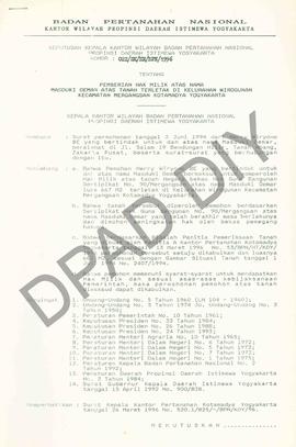 Surat Keputusan Kepala   Kantor Wilayah BPN Provinsiinsi DIY                   No : 022/SK/HM/BPN...