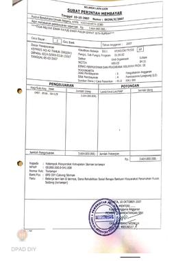 Surat Perintah Pencairan Dana kepada Kelompok Masyarakat Kabupaten Sleman untuk Belanja Lain-lain...