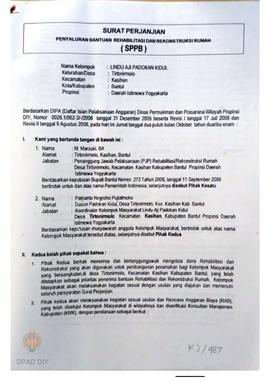 Surat Perjanjian Penyaluran Bantuan Rehabilitasi dan Rekonstruksi Rumah (SPPB), Nama Kelompok Lin...