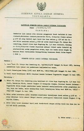 Keputusan Gubernur Kepala DIY Nomor : 09/kpts/IL/1986 tentang ijin lokasi atas rencana penggunaan...