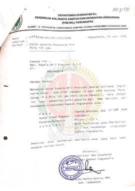 Surat dari Direktur Penyediaan Air Minum Sanitasi dan Kesehatan Lingkungan Departemen Kesehatan Y...