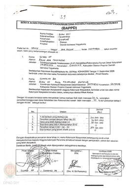 Berita Acara Penarikan / Penggunaan dana Rehab / Rekonsiliasi Rumah ( BAPPD ) untuk Rumah Rusak B...