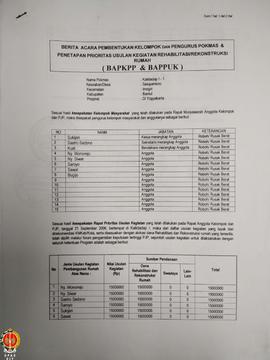 Berkas penerimaan dana rehabilitasi dan rekonstruksi dalam rangka BLM (Bantuan Langsung Masyaraka...