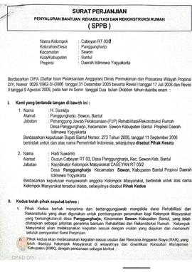 Surat Perjanjian Penyaluran Bantuan Rehabilitasi dan Rekonstruksi Rumah (SPPB),  Nama Kelompok Ca...