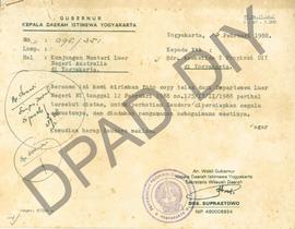 Surat dari Wakil Gubernur Kepala Daerah Istimewa Yogyakarta, atas nama Sekretaris Wilayah Daerah,...