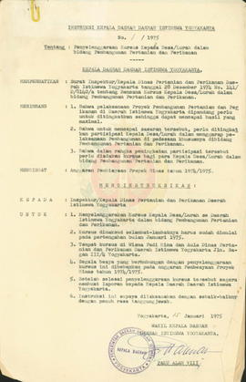 Instruksi Kepala Daerah DIY No. 1/1975 tentang penyelenggaraan kursus Kepala Desa/Lurah dalam Bid...