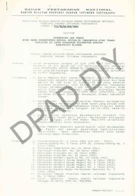 Surat Keputusan Kepala Kantor Wilayah Badan Pertanahan Nasional Provinsi DIY. No : 743/SK / HP / ...