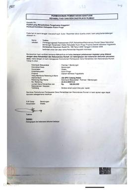 Permohonan Pembayaran Bantuan Rehabilitasi dan Rekonstruksi Rumah, Kelompok Masyarakat Bendungan,...