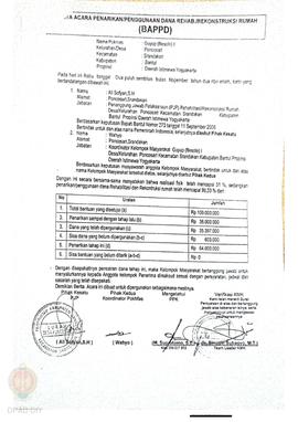 Berita Acara Penarikan/Penggunaan Dana Rehabilitasi/Rekonstruksi Rumah (BAPPD) Rusak Berat, Nama ...