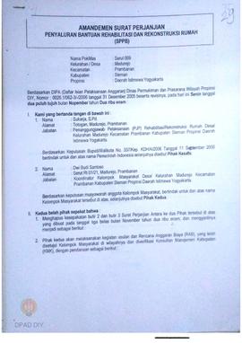 Amandemen Surat Perjanjian Penyaluran Bantuan Rehabilitasi dan Rekonstruksi Rumah (SPPB),  Nama K...