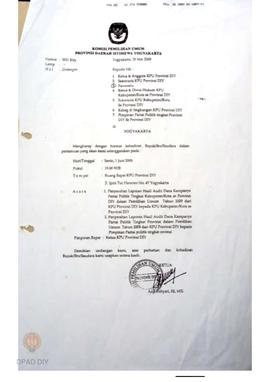 Surat dari KPU Provinsi DIY  kepada KPU Kab/kota se-Prov DIY.perihal undangan penyerahan laporan ...