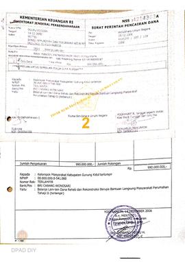 Surat Perintah Pencairan Dana kepada Kelompok Masyarakat Kabupaten Gunungkidul untuk Belanja Lain...