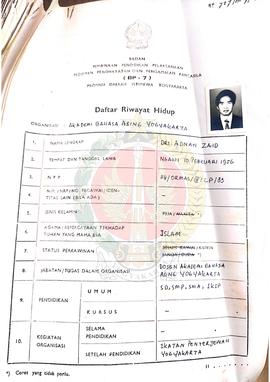 Daftar Riwayat Hidup Peserta Penataran Dari Berbagai Macam Organisasi, Oleh BP-7, tahun 1983