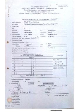 Laporan dari Balai Pengawasan dan Sertifikasi Benih II tentang hasil pemeriksaan lapangan fase pe...