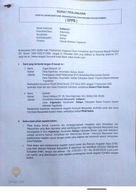 Surat Perjanjian Penyaluran Bantuan Rehabilitasi dan Rekonstruksi Rumah (SPPB) Rusak Berat, Nama ...