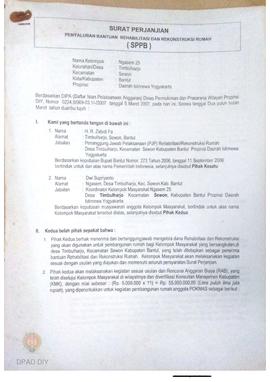 Surat Perjanjian Penyaluran Bantuan Rehabilitasi dan Rekonstruksi Rumah (SPPB),  Nama Kelompok Ng...