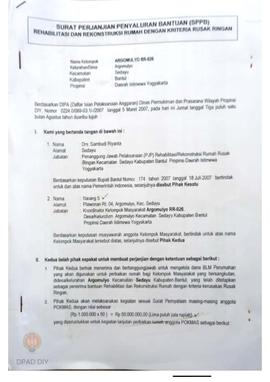 Surat Perjanjian Penyaluran Bantuan Rehabilitasi dan Rekonstruksi Rumah (SPPB) Rusak Berat, Nama ...