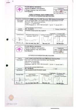 Bukti pembayaran sepeda motor Tim Recovery dan AFM PMI Gunungkidul periode April 2007