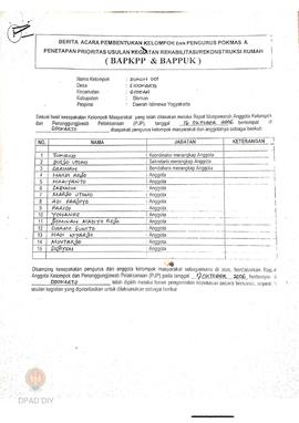 Berita Acara Pembentukan Kelompok dan Pengurus Pokmas dan Penetapan Prioritas Usulan Kegiatan Reh...