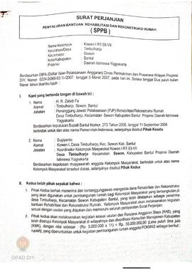 Surat Perjanjian Penyaluran Bantuan Rehabilitasi dan Rekonstruksi Rumah (SPPB),  Nama Kelompok Ko...