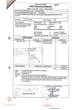 Surat Perintah Pencairan Dana kepada PT. Ganes Engineering Consultant untuk Pembayaran Uang Muka ...