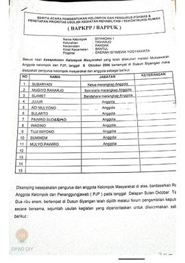 Berita Acara Pembentukan Kelompok dan Pengurus Kelompok Masyarakat dan Penetapan Prioritas Usulan...