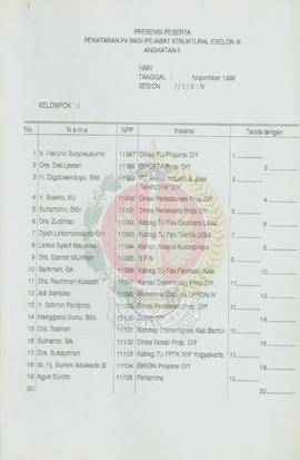 Presensi Peserta Penataran Pedoman Penghayatan & Pengamalan Pancasila bagi Pejabat Struktural...