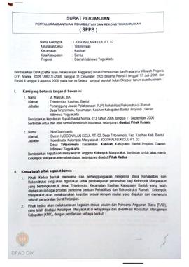 Surat Perjanjian Penyaluran Bantuan Rehabilitasi dan Rekonstruksi Rumah (SPPB), Nama Kelompok I s...