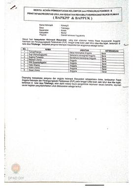 Berita Acara Pembentukan Kelompok dan Pengurus Kelompok Masyarakat dan Penetapan Prioritas Usulan...