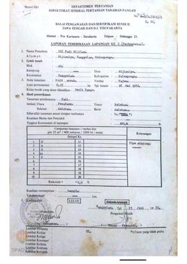 Laporan dari Balai Pengawasan dan Sertifikasi Benih II Jawa Tengah dan DIY tentang laporan pemeri...