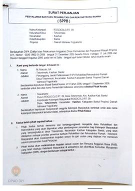 Surat Perjanjian Penyaluran Bantuan Rehabilitasi dan Rekonstruksi Rumah (SPPB), Nama Kelompok Rog...