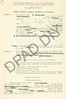 Surat keputusan pemberian hak pakai atas tanah negara, surat keputusan Kepala Daerah DIY no. 77/H...
