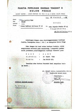 Surat dari Bupati / Ketua PPD II Kulon Progo Nomor 52/LC. 2/III/1982 tanggal 23 Maret 1982 kepada...