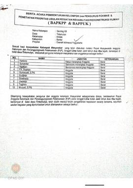 Berita Acara Pembentukan Kelompok dan Pengurus Kelompok Masyarakat dan Penetapan Prioritas Usulan...