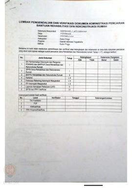 lembar Pengendalian dan Verifikasi Dokumen Administrasi Pencairan Bantuan Rehabilitasi dan Rekons...