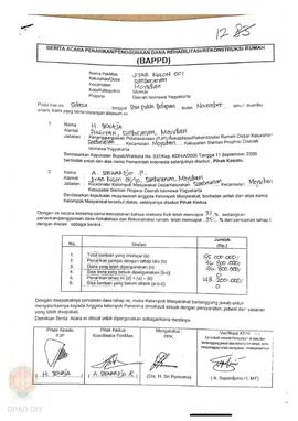 Berita Acara Penarikan / Penggunaan dana Rehab / Rekonsiliasi Rumah ( BAPPD ) untuk Rumah Rusak B...