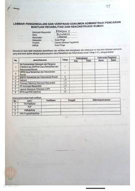 lembar Pengendalian dan Verifikasi Dokumen Administrasi Pencairan Bantuan Rehabilitasi dan Rekons...